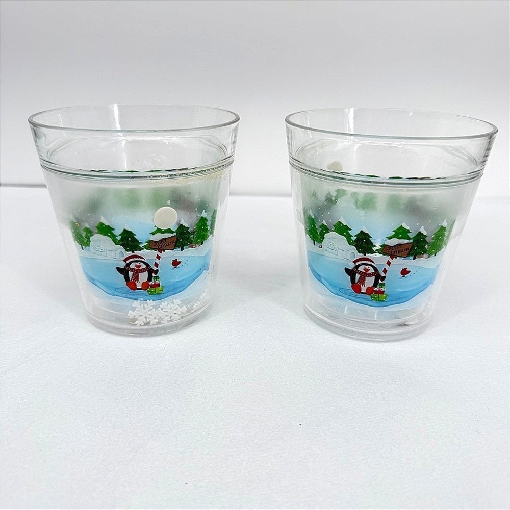 Winter Penguin Drinkware Set Just Chillin Snowflakes 2 Christmas Plastic Novelty